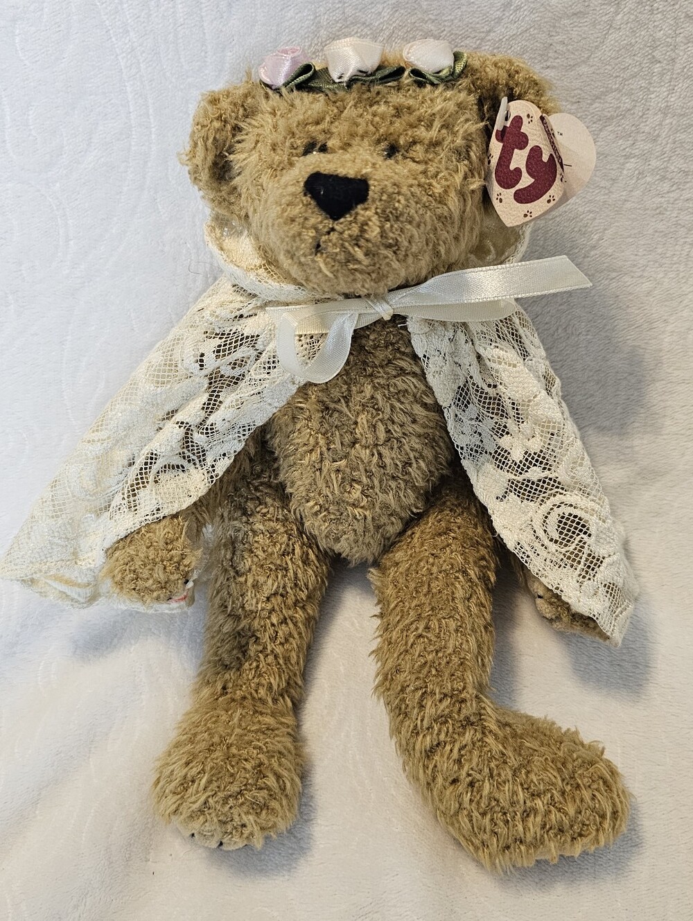 Vintage 93 Ty Attic Treasures Eve Bear Jointed Plush Lace Cape Floral Crown NWT